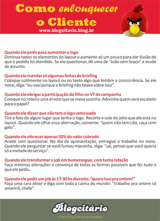 Guia para irritar o Cliente