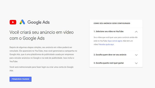 Tela de início Google Ads