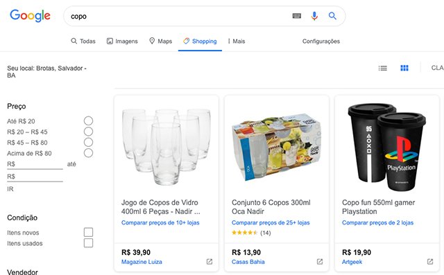 Google Shopping exemplo