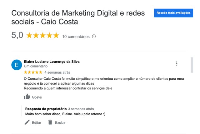 Consultoria Marketing Digital Caio Costa no Perfil da Empresa Google